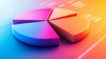 Fototapete - A stunning D pie chart with intricately designed segments, set against a gradient backdrop, emphasizing the complexity and richness of financial data.