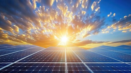 Solar Farm Stretching to Horizon Under Dramatic Clouds