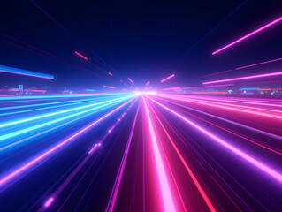 Canvas Print - tunnel and neon lines on black background 3d rendering
