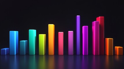 Leinwandbilder - A vibrant D bar graph illustrating financial growth, with colorful bars rising at varying heights against a sleek, dark background, symbolizing success and progress.