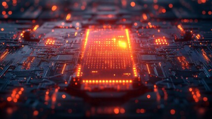 Fototapete - Brightly lit quantum circuits display intricate patterns of data processing and neural networks, emphasizing concepts like superposition and entanglement in a high-tech environment.