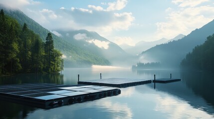 Floating Solar Farm on Reservoir Generating Clean Energy