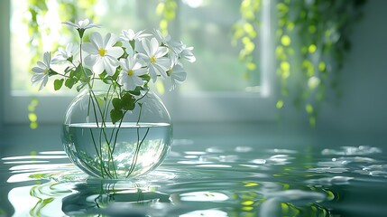 Poster - White Flowers Floating on Water Tranquil Serenity Nature Photography