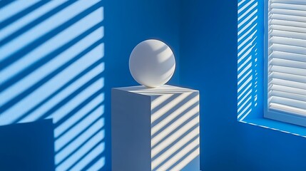 Poster - White Sphere Cube Minimalist Blue Background