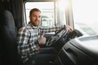 © Serhii - Smile Confidence Young Man Professional Truck Driver In Business Long transport