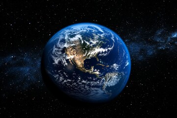 Poster - Globe Showing North America Surrounded by Space and Stars in Dark Background