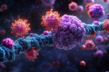 Poster - Microscopic visualization of virus particles interacting with a cell surface for viral infection research