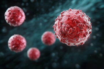 Poster - Floating blood cells show cellular detail against a blue abstract background