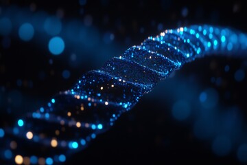 Leinwandbilder - Abstract glowing dna helix structure with blue and gold specks floats in darkness