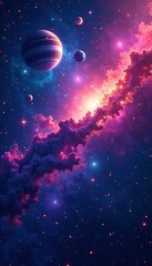 vibrant outer space galaxy with colorful stars and planets, background, universe, galaxy