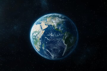 Poster - Earth viewed from space with vibrant oceans and detailed continents in a stunning celestial background