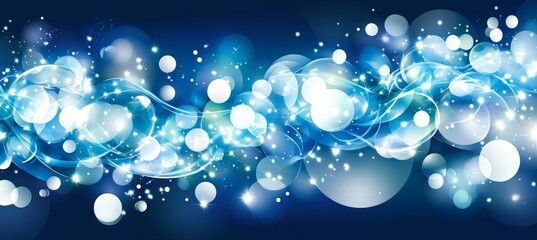 Poster - Abstract Blue Background with Swirling Lines, Glowing Particles, and Interconnected Dots