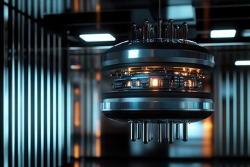 Poster - Futuristic quantum computer with intricate design and glowing circuits in modern lab
