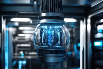 Poster - Advanced technology sphere with glowing elements in a futuristic setting