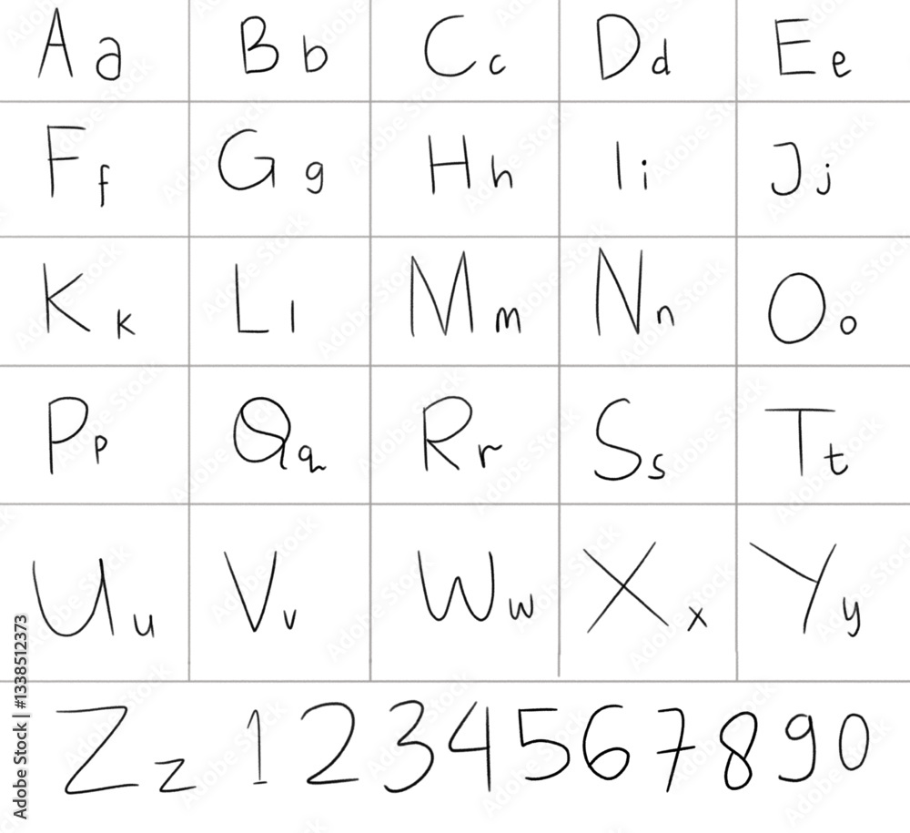 Alphabet Numbers Text font alfabet and number hand writing Stock Vector | Adobe Stock