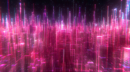 Fototapete - Futuristic neon cityscape virtual environment digital art vibrant colors abstract perspective technology concept