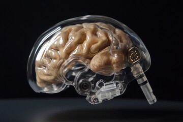 Aufkleber - Model of a human brain in transparent casing showcasing intricate details and artificial connections