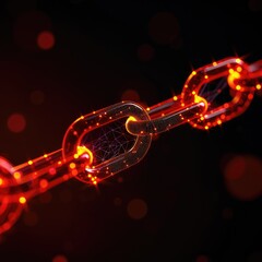 Poster - Glowing Red Chain Abstract Link Background Digital Technology Network Connection