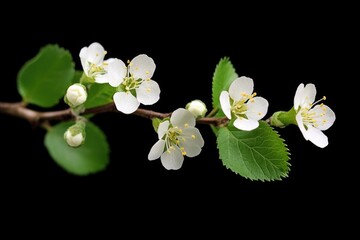 Poster - A beautiful branch covered with white flowers and green leaves, perfect for spring or nature-inspired designs