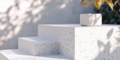 Poster - A close-up shot of a concrete step with a plant growing in the background