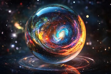 Aufkleber - A futuristic sphere with a stunning galaxy backdrop