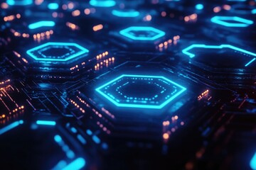 Poster - A group of blue hexagons emitting a soft glow, suitable for use in futuristic or technological concepts
