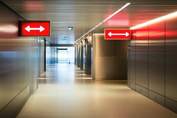 Poster - A long hallway with two red arrows pointing in opposite directions