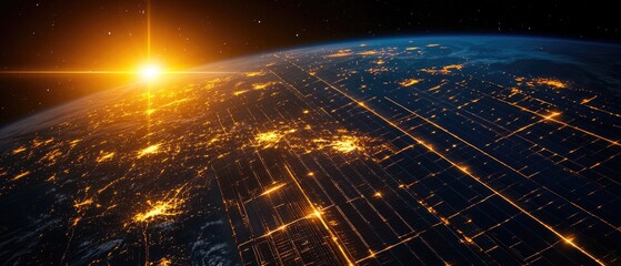 Poster - Satellite image of the Earth at night, showing city lights and darkness