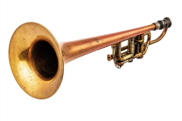 Poster - A close-up of a brass trumpet placed on a white surface