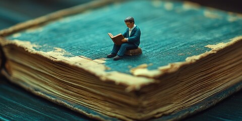 Poster - A small figurine sits atop an open book, perfect for use in editorial or creative projects