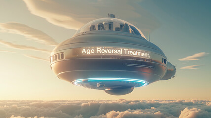 Aufkleber - This spacecraft for genetic modifications hovers, symbolizing advanced age reversal.