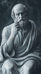 Poster - A bronze or stone statue of a bearded man, often used in decorative settings