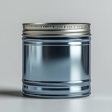 A translucent frosted glass tin can, revealing a faint silhouette of its contents, set against the crisp white background.