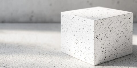 Aufkleber - A single white concrete block sitting on a grey cement floor