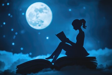 Aufkleber - A person sitting on a cloud, surrounded by fluffy white air, reading a book with interest