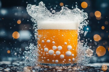 Poster - Refreshing beverage with splashes and bubbles in a lively atmosphere during a summer gathering