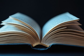 Poster - A book lying open on a dark surface, ideal for use in scenes about reading, studying or mystery solving