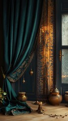 Poster - A cozy room with a window and a curtain, suitable for interior design or decoration inspiration