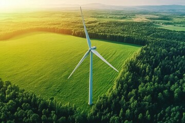 Poster - A wind turbine situated in a lush green field, providing renewable energy