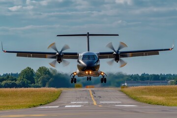 Aufkleber - A propeller plane prepares for departure on the runway, ideal for travel and transportation scenes