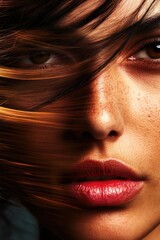 Poster - Close-up portrait of a woman with distinct freckles on her face