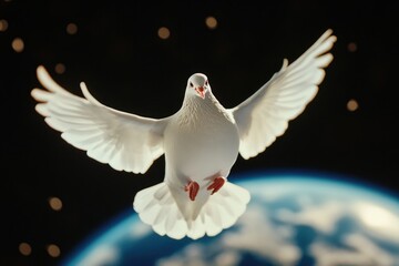 Aufkleber - A white dove in flight with its wings spread wide, suitable for use in scenes of peace and serenity