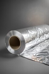 Poster - A roll of aluminum foil sits on a table, ready for use
