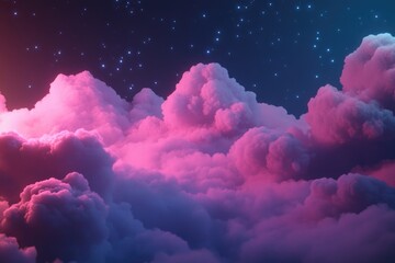 Poster - A dark blue night sky filled with clouds and stars, perfect for astronomy or space-themed illustrations