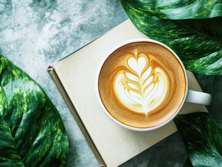 Poster - A cup of coffee sits atop an open book, perfect for a quiet moment of reading and relaxation