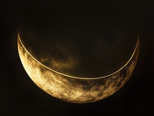 Poster - A half moon shines bright in a dark blue sky, great for use in astronomy or nature themed images