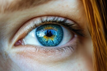 Fototapete - A close-up shot of a person's blue eye, with details visible on the iris and eyelid