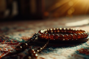 Poster - A detailed shot of a decorative beaded bracelet resting on a flat surface