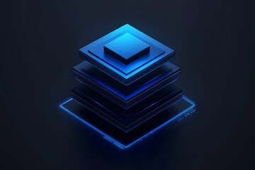 Wall Mural - abstract digital stack of glowing squares on dark background
