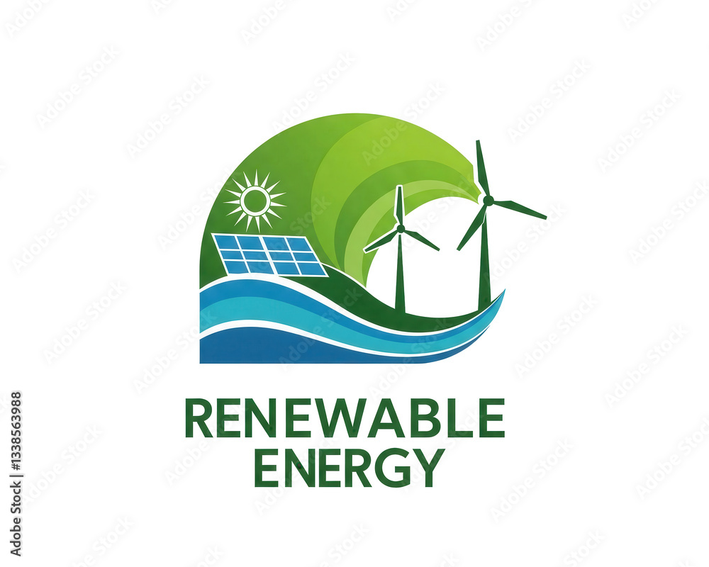 Eco-friendly logo design with solar panel and wind turbine symbolizing ...